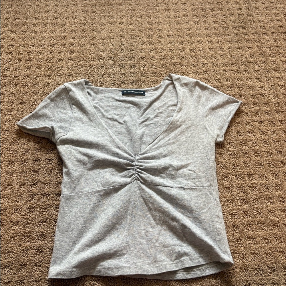 Gray V-Neck Ruched Women's Top